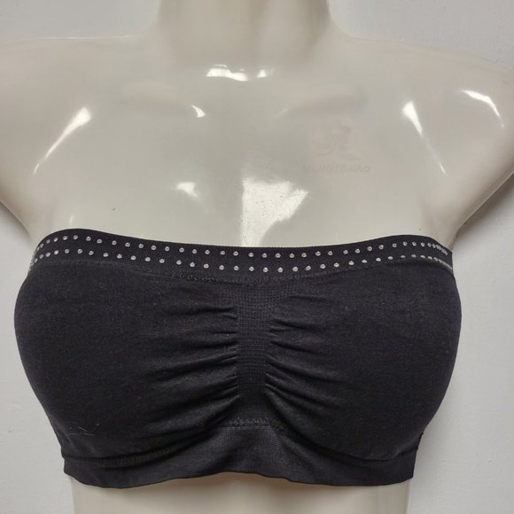 BLACK Strapless Padded Tube Top Sequin Bandeau Sparkly Crop Top One Size - New - Picture 12 of 14
